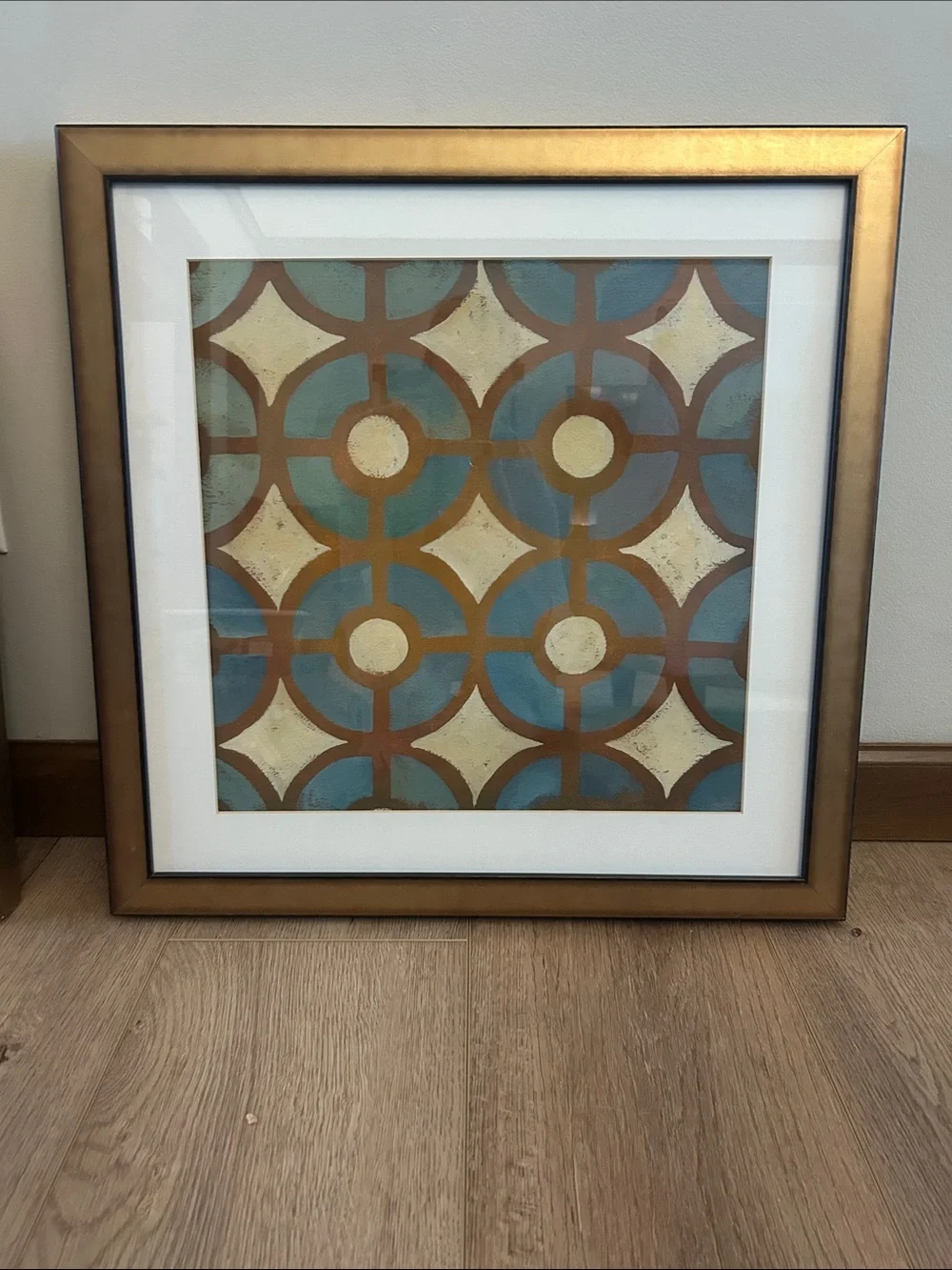 Set of 2 Framed Geometric Wall Art Prints in Teal and Gold